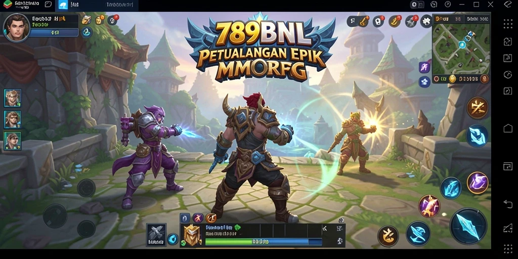 Screenshot gameplay 789BNL yang menampilkan pertarungan epik di dunia MMORPG.