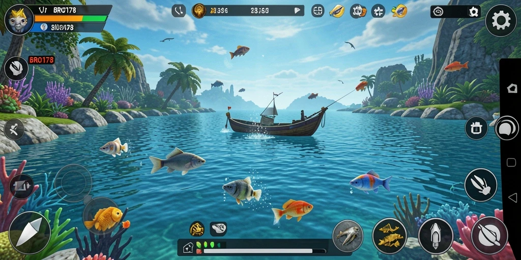 Tampilan gameplay BRO178 yang menampilkan serunya memancing ikan.