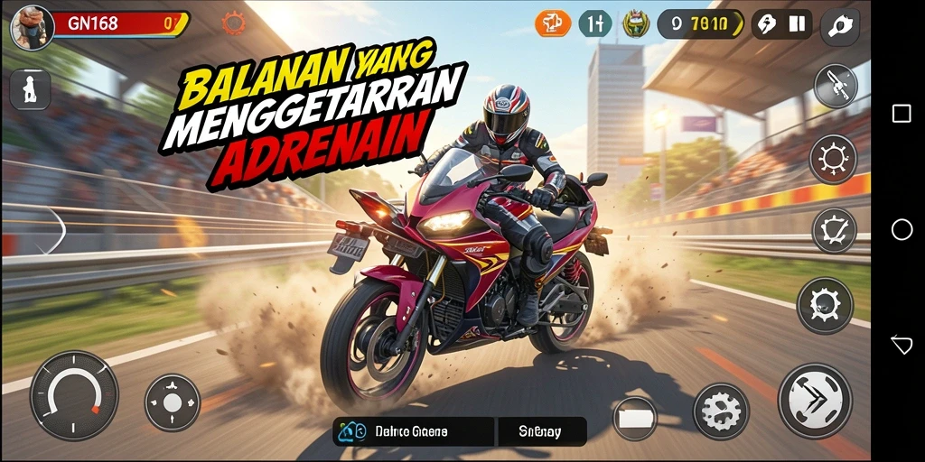 Gameplay menggetarkan di GN168 saat balap motor.