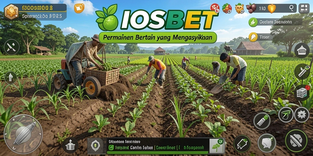 Screenshot utama IOSBET menampilkan taman yang subur dan hewan ternak.
