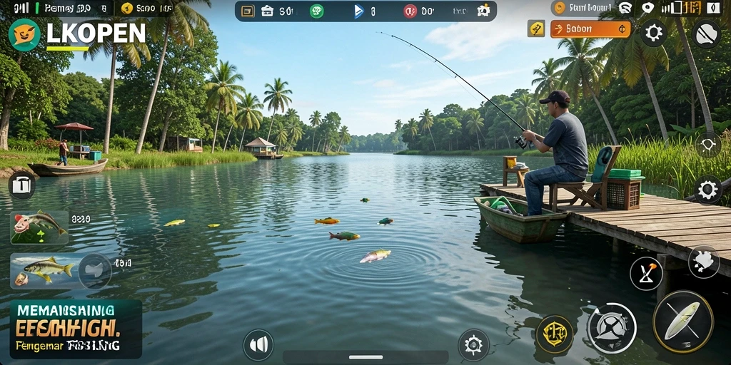 Screenshot gameplay LKOPEN yang menampilkan pengalaman memancing yang seru.