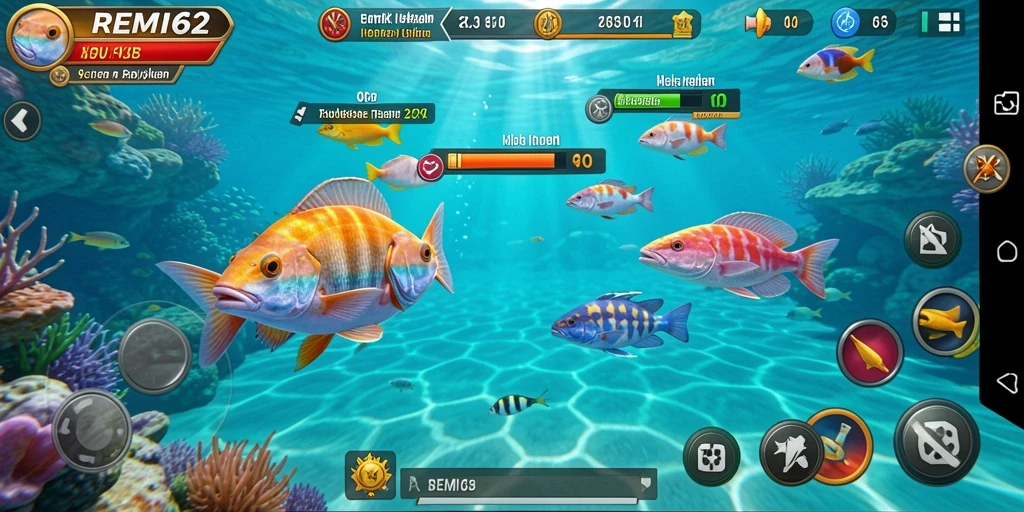 Gameplay seru Tembak Ikan di REMI62 dengan berbagai jenis ikan.